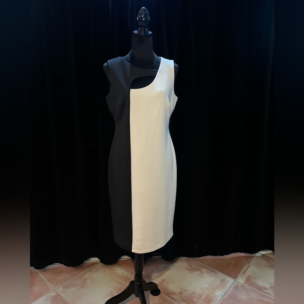 Black and white sleeveless dress